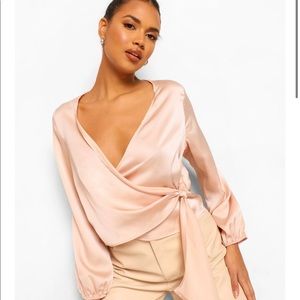 Boohoo Wrap Satin Blouse - champagne size 4